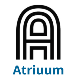 Stylized black outline of the letter “A” composed of layered curved lines with the text “Atriuum” below it.